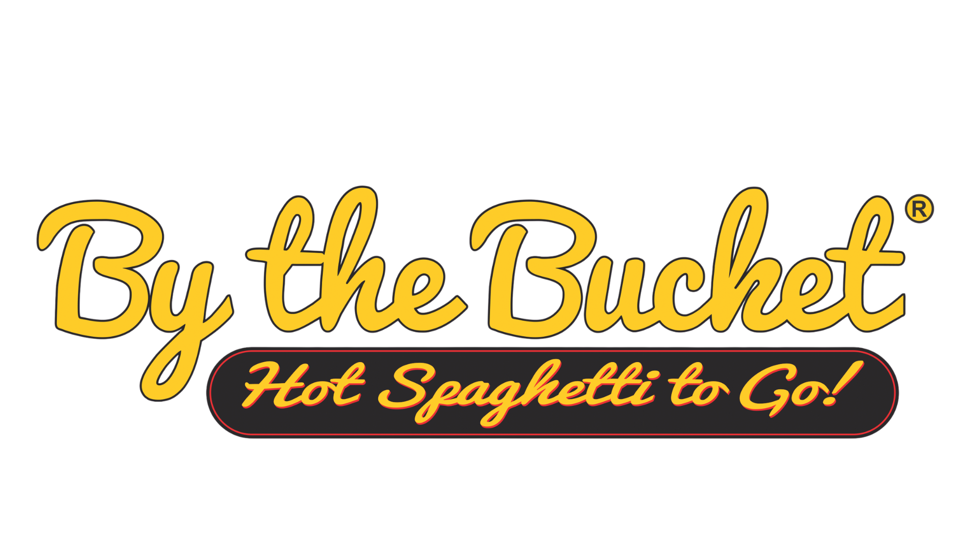 Logo with text 'Let the Buckets Fly' and subtitle 'Hot Spaghetti to Go'.