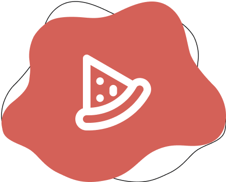 Slice of pizza icon on red background.