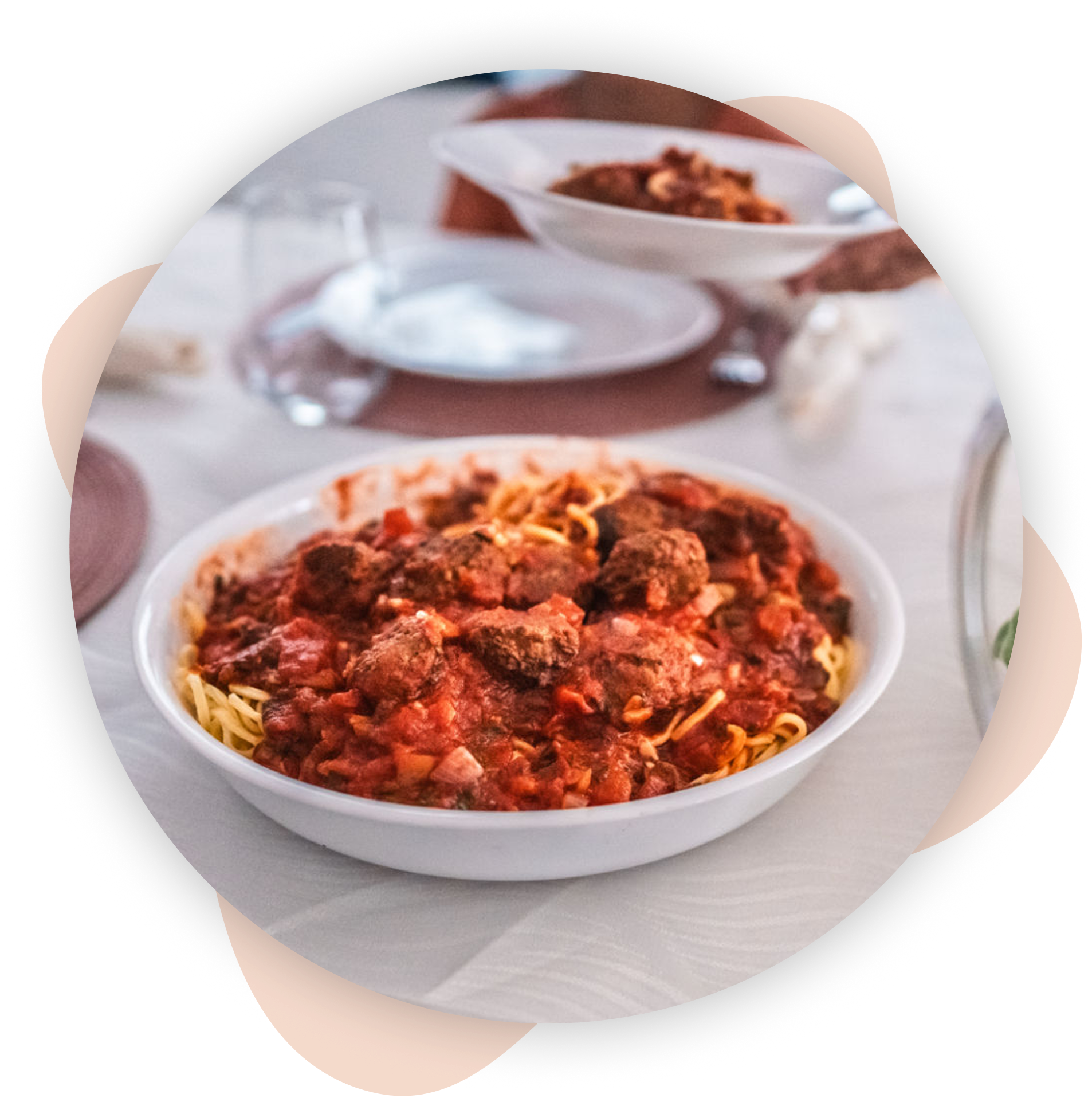 Spaghetti with meatballs in tomato sauce.